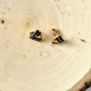 Avon Black and Gold Hoop Earrings